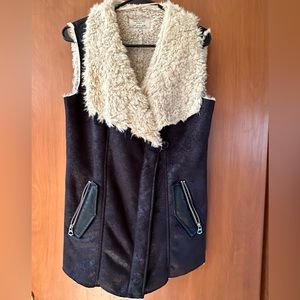 Zara Trafaluc fur lined vest, black/cream